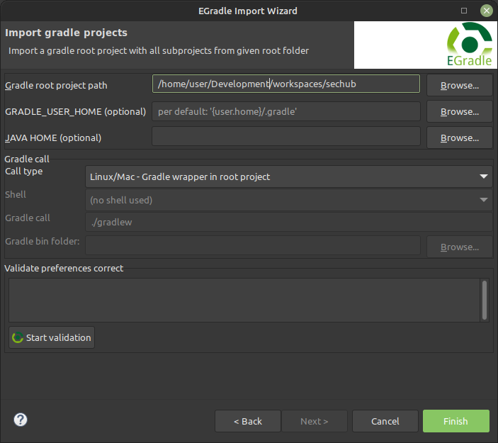 eclipse import gradle projects sechub selected