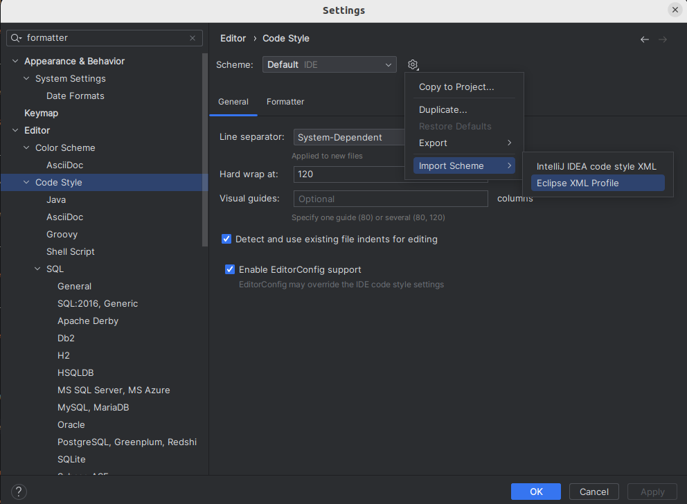 intelliJ java formatter import