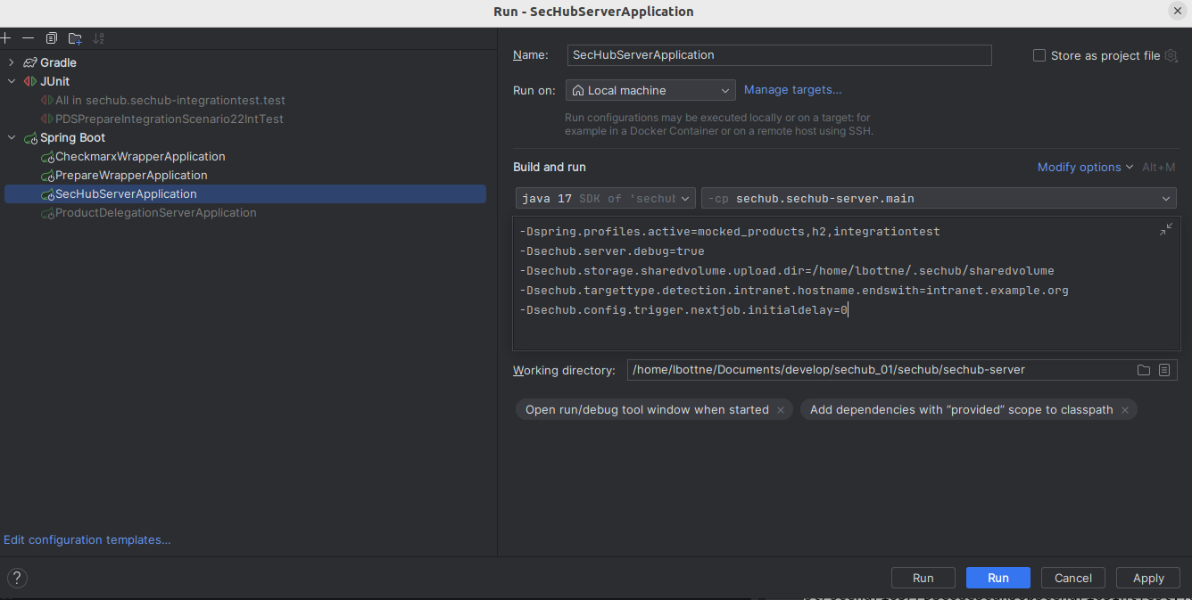 intelliJ server application run configuration