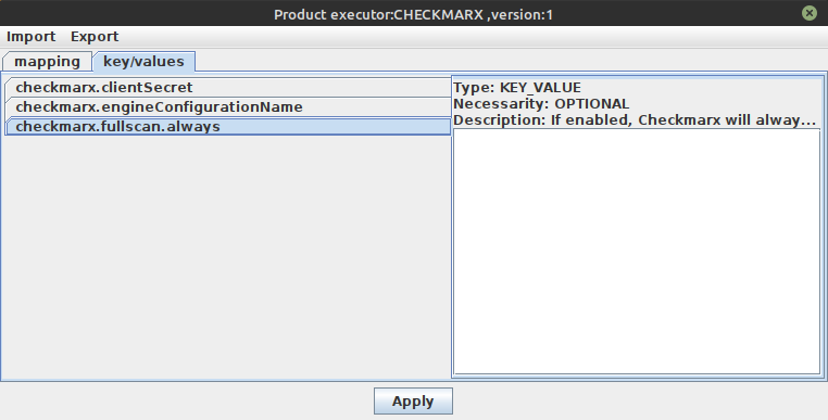 sechub daui checkmarx executor parameter editor key values example